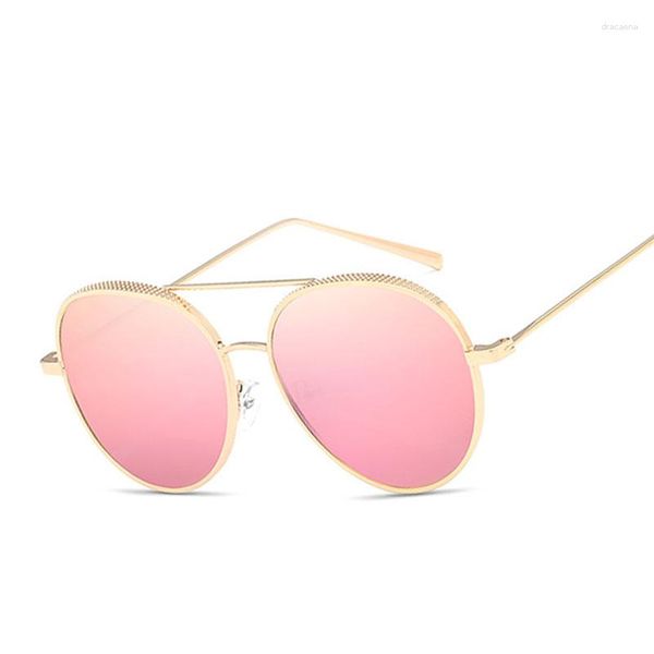 Lunettes de soleil de haute qualité cadre en métal ovale hommes ou femmes nuances rose miroir plat Top Bar lunettes de soleil femme