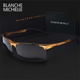 Gafas de sol de alta calidad UltraLight Aluminio Magnesio Gafas de sol deportivas Polarizadas Hombres UV400 Rectángulo Oro Gafas de sol de conducción al aire libre Z230704