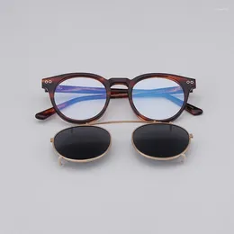 Óculos de sol de alta qualidade vintage acetato clipe redondo para homens mulheres óculos artesanais estilo designer condução óculos de viagem