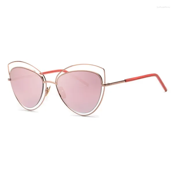 Gafas de sol Hihg Calidad Hollow Out Cat Eye Rose Gold Mirror MUJERES Diseñador de marca Gafas de sol Moda Sombras