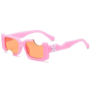 Lunettes de soleil hip-hop carrées femmes hommes offs Notch Hole Design blanc lunettes de soleil bleu dames Vintage lunettes Uv ProtectionGCXO