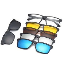 Gafas de sol HJYFINO 5 lenes Imán Gafas de sol Clip Espejo Clip en Gafas de sol clip en gafas Hombres Clip polarizado Prescripción personalizada Miopía G230223