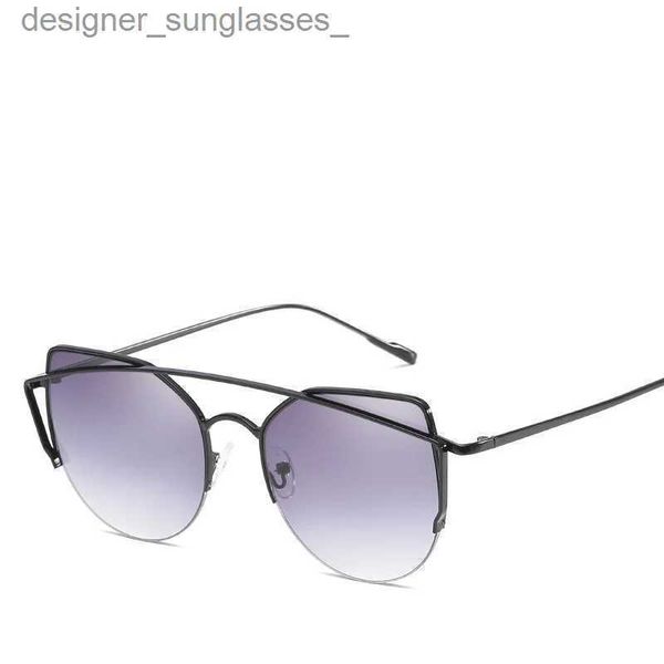 Gafas de sol Venta caliente Espejo Lente plana Mujeres Gafas de sol tipo ojo de gato Diseñador de marca clásico Vigas gemelas Marco de oro rosa Gafas de sol para mujer L231115