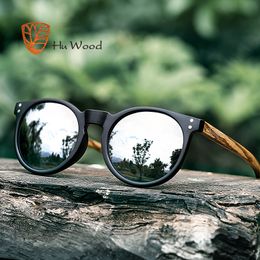 Zonnebrillen Hu Wood Brand Designer Polariseerde zonnebril voor vrouwen houten oortjes mode ronde zonnebril spiegellens UV400 GR8003 230302