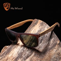 Gafas de sol HU WOOD Bambú natural para hombres Zebra Wood Gafas de sol Lentes polarizadas rectangulares Conducción UV400 GR8002 221108