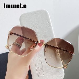 Lunettes de soleil Imwete 2021 Rimless Womens Retro Classic Designer Sun Glasses Gold Metal Eysses Shades Pink Uv400 Miroir 274V