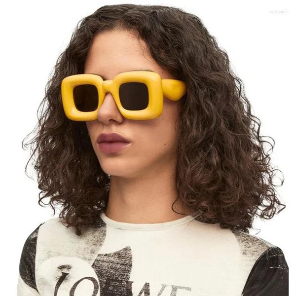 Lunettes de soleil gonflées Rectangle surdimensionné lunettes de soleil femmes grand cadre carré Y2k nuances Punk Sport mode lunettes pour hommes 2023