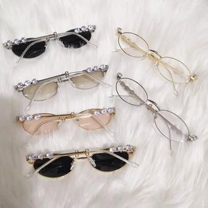 Gafas de sol Ins Diamond Inlaid Oval Metal Eyeglass Frame High-end Retro Rhinestone Bling Accesorios de lujo