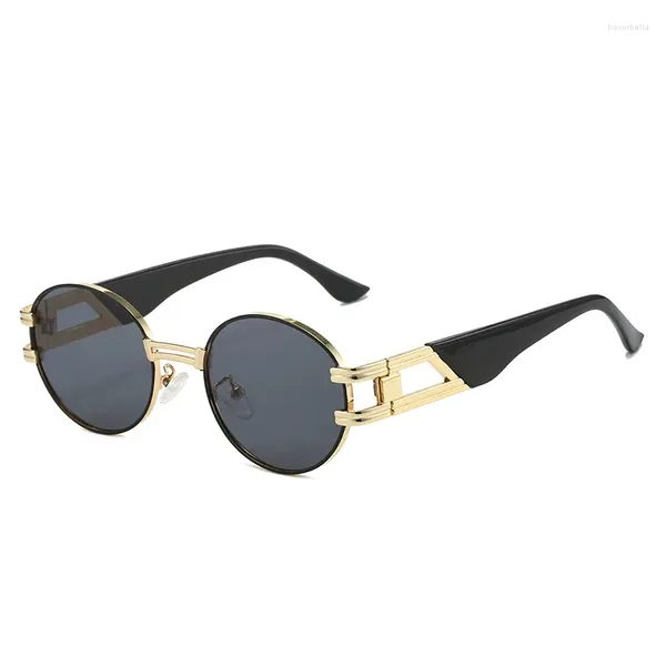 Óculos de sol ins moda gótica personalizada redonda mulheres homens liga oca marca óculos de sol senhoras meninas uv400 gafas de sol