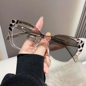 Lunettes de soleil Ins Fashion Polygon Cat Eye Pochromic Grey Shades UV400 Hommes Clear Anti Blue Light Lunettes Cadre