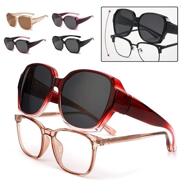 Gafas de sol INS Moda Gafas de sol para hombres Mujeres Sombras cuadradas Polarizadas Ajuste sobre la pesca DrivingWrap alrededor de gafas portátiles