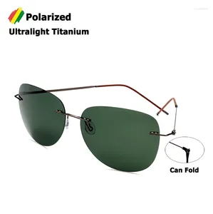 Zonnebril JackJad Mannen Ultralight Titanium Gepolariseerd Opvouwbare Scharnier Randloze Luchtvaart Stijl Brand Design Zonnebril Oculos De Sol