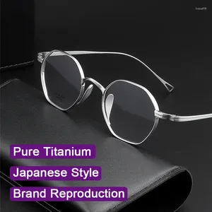 Zonnebril Japanse stijl handgemaakte heren anti blauw licht frame zeshoek puur titanium brillen KMN152 pochrome optische bijziendheid bril