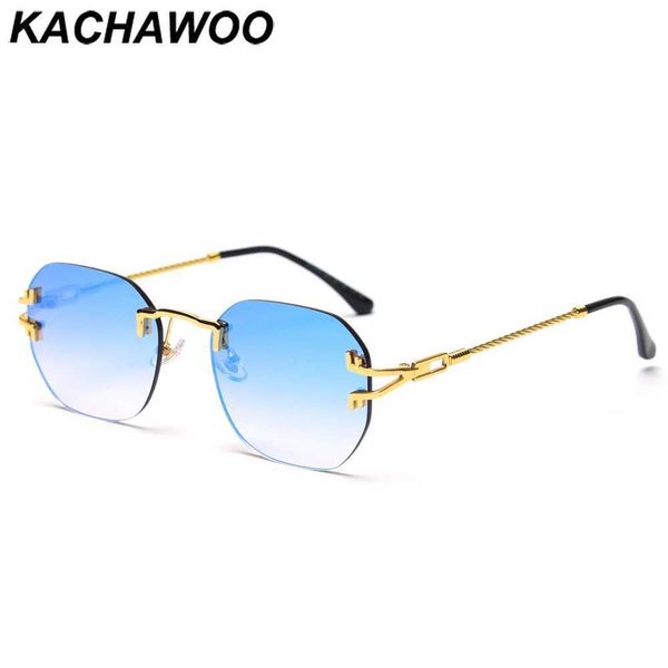 Lunettes de soleil Kachawoo lunettes de soleil sans monture hommes carrés rétro lunettes de soleil pour femmes sans monture métal vert bleu miroir printemps 2021 tendance uv400 YQ240120