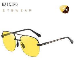 Lunettes de soleil Kaixing unisexe demi-cadre carré polarisé hommes femmes anti-éblouissement HD lentilles jaunes Vision nocturne lunettes de conduite Shades262b