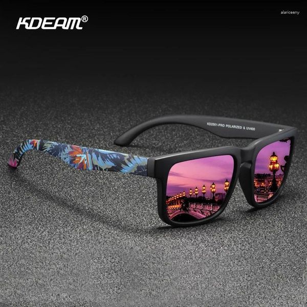 Gafas de sol Kdeam marca polarizada hombres moda templo diseño clásico conducción cuadrado gafas de sol gafas masculinas UV400 Gafas CE