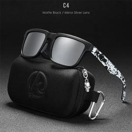 Zonnebril KDEAM Ken Block Gepolariseerde Zonnebril Mannen Vierkante Reflecterende Coating Mirrored Lens UV400 Merk Met Case 221101