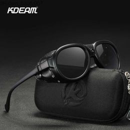 Lunettes de soleil KDEAM luxe Steampunk pilote lunettes de soleil hommes et femmes en cuir souple bouclier lunettes UV400 KD2095 Z230705