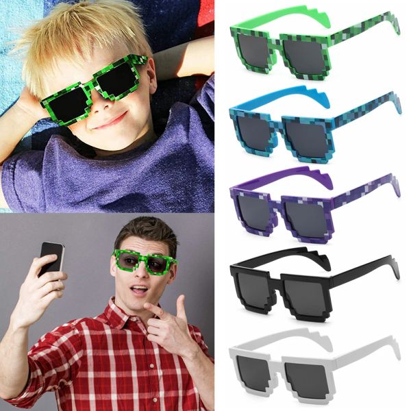 Lunettes de soleil enfants et adultes Lunettes de soleil Cosplay Action Game Toy Lunes carrées Pixel Mosaïque Lunettes de soleil