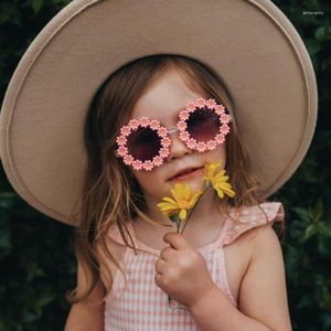 Lunettes de soleil enfants fleur fille enfant en bas âge lunettes printemps été enfants rose rond lunettes de soleil nuances pour les fêtes de plage voyageant