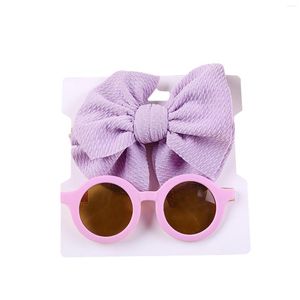 Lunettes de soleil enfants bandeau ensemble Anti-UV rond lunettes sombres couleur unie nœud papillon bandeau pour les filles