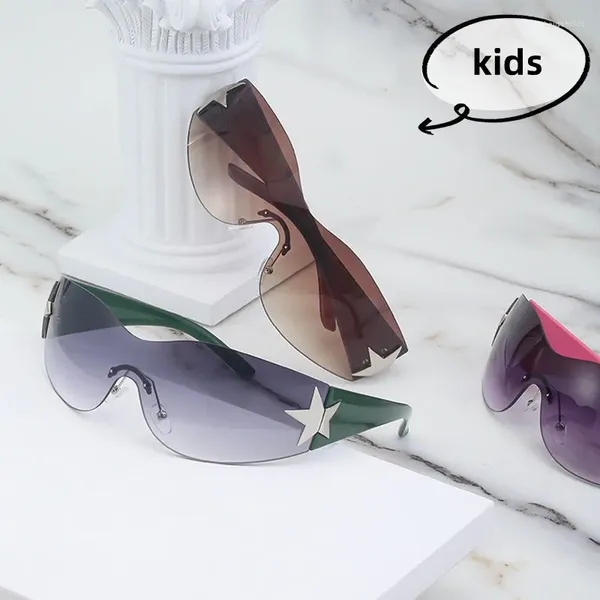 Gafas de sol para niños, gafas de sol de moda para niñas y niños, gafas de sol sin montura Y2k Punk de una pieza, gafas de sol