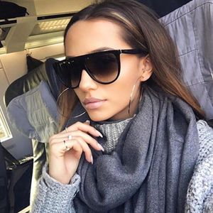 Zonnebril Grote Vrouwen Vintage Retro Flat Top Oversized Zonnebril Vierkante Pilot Luxe Designer Grote Zwarte ShadesSunglasses