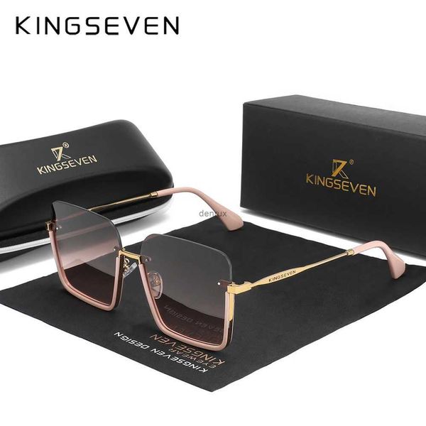 Gafas de sol KINGSEVEN 2023, gafas de sol con lentes rectangulares degradados, gafas de sol cuadradas sin montura para mujer, gafas de sol femeninas de estilo joven