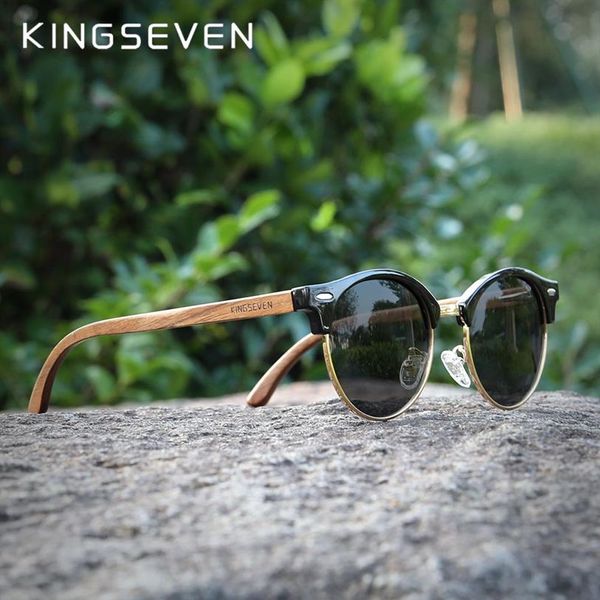 Lunettes de soleil Kingseven main haute qualité noir noyer bois hommes femmes polarisées miroir lunettes de soleil mâle UV400 nuances 230211287s