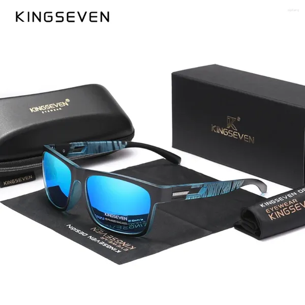 Lunettes de soleil Kingseven Sports Polarisé pour les hommes Rectangle Full Frame UV400 Miroir Laisses Loupes Fashion Zebra Stripe Eyewear