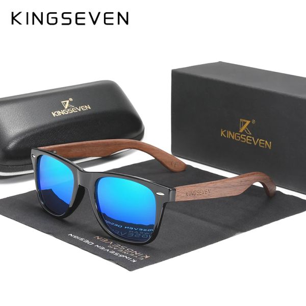 Lunettes de soleil Kingseven Walnut Men's Sungass Sunglasses Wood épissage Cadre Polycarbonate Polycarbonate Perouilles Eyes MAINS MAIN