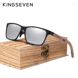 Zonnebrillen Kingseven Wood Aluminium Hoge kwaliteit Full-Frame heren UV400 Polariseerde bril Mirror Lens Sport Oogbescherming Eyewear