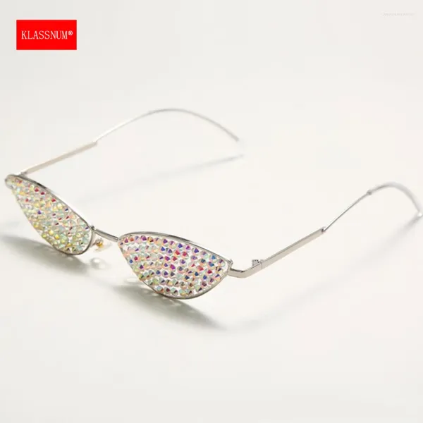 Lunettes de soleil Klassnum Cat Eye Diamond Femmes Designer Rhingestone Sun Glasses Sexy Female Eyeglass Party Goggles 2024