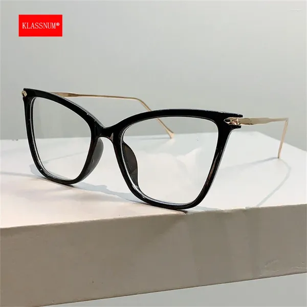 Lunettes de soleil Klassnum Femmes Transparentes Lunets d'ordinateur Vintage Cat Eye Anti-Blue Light Shades Epectres Oversize Frame Flat Mirror Eyesar