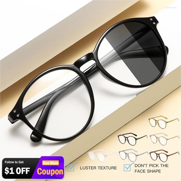 Lunettes de soleil coréennes anti-lumière bleue pour hommes et femmes, classiques, pour jeux sur ordinateur, protection des yeux, monture ronde, lunettes en verre uni