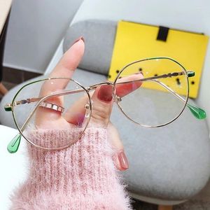 Zonnebril Koreaanse Mode Anti Blauw Licht Ronde Bril Ultralicht Metalen Frame Ant Vermoeidheid Vrouwen Vintage Oogbescherming Effen Bril