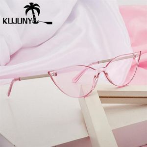 Lunettes de soleil Kujuny Rimless Cat Eye Eye Women Designer Designer Sun Glasses Dames sans cadre Cateye Eyewars Metal Temple Eyeglass219G