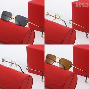 Lunettes de soleil dames designers vintage hommes lunettes rouge lentilles vertes nouveauté lentes de sol sans monture avec des lunettes de soleil évidées en métal pour les femmes créatives à la mode PJ039 B23