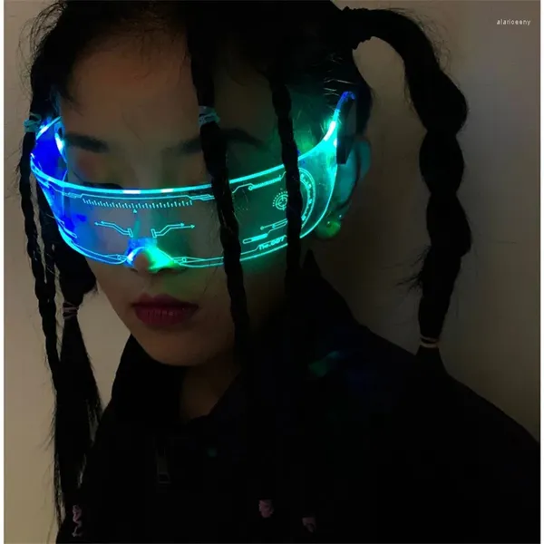 Lunettes de soleil LED Lumineux Cyberpunk Femmes Pour Hommes Lunettes de soleil Marque Designer Tendance Punk Steampunk Light Up Lunettes colorées UV400