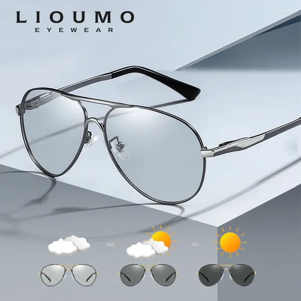 Lunettes de soleil LIOUMO Aviation pour hommes Pochromic Lunettes de soleil polarisées Femmes Décoloration Conduite Lunettes Sonnenbrille Herren