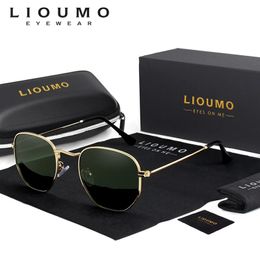 Sonnenbrille Lioumo Klassische reflektierende polarisierte Sonnenbrille Männer Hexagon Retor Sonnenbrille Frauen Edelstahl Brillen Uv400 Gafas De Sol