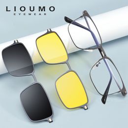 Lunettes de soleil LIOUMO Style 3 en 1 aimant clip sur lunettes de soleil hommes clips polarisés lunettes magnétiques femmes UV400 lunettes gafas de sol hombre 230802