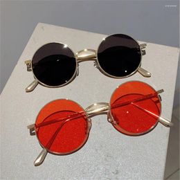 Gafas de sol literarias y arte vapor punk circular reflectante UV400 metal príncipe espejo