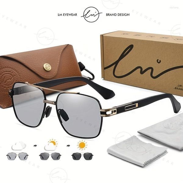 Gafas de sol LM marca cuadrada pocromática para hombres polarizadas mujeres gafas de sol camaleón antideslumbrante conducción Oculos Zonnebril Heren