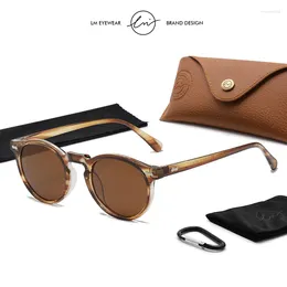 Gafas de sol LM Classic Round Polarized Women Men Lente de té de té Sombras de conducción al aire libre Gafas Sun Vintage Unisex UV400 Gafas de Sol