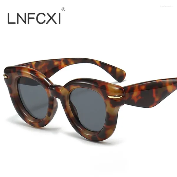 Lunettes de soleil LNFCXI Mode Ovale Couleur Bonbon Femmes Y2K Rétro Rivets Hommes Marque Designer Tendance Punk Rond Lunettes de Soleil Nuances