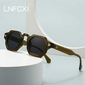 Gafas de sol lnfcxi Nuevo retro Polígono Polígono Mujeres Mujeres Gafas de sol Gradientes de té UV400 Hombres Diseñador de marca Punk Sun Gafas T240428