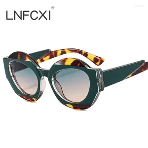 Zonnebril LFCXI Retro Ronde Unieke Dubbele Kleur Ovale Vrouwen Mode Clear Gradient Shades UV400 Mannen Punk Zonnebril