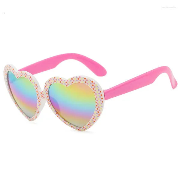 Gafas de sol LongKeeper Niños Forma de corazón para niñas Ojo de gato Lindo Protección UV Gafas de espejo Niños Coloridos