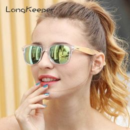 Lunettes de soleil LongKeeper polarisé bois bambou lunettes de soleil femmes marque Design hommes réel bras en bois lunettes de soleil miroir lentille Gafas de solJ230301